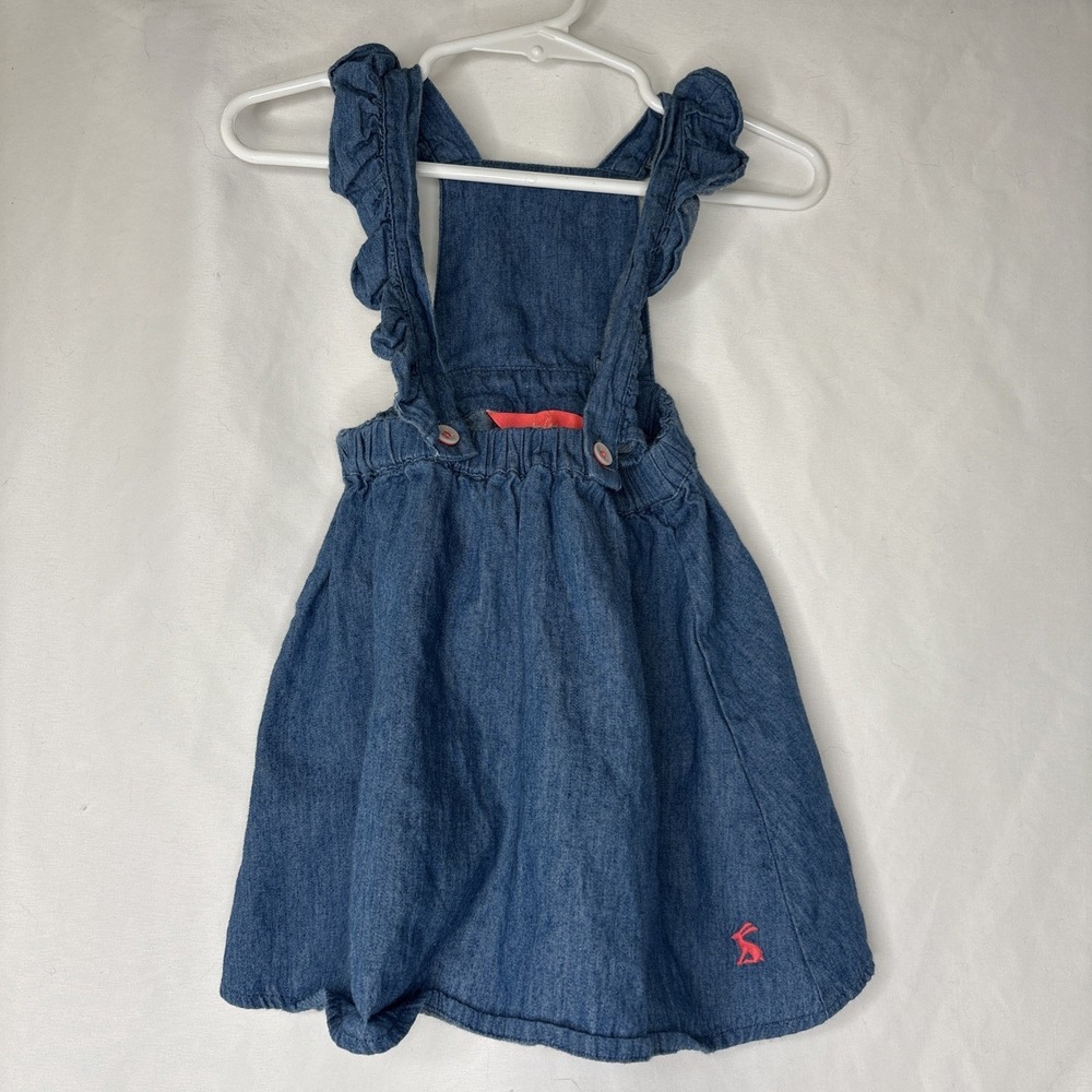 Joules Girls 18-24 Mos Blue‎ Denim Sleeveless Ruffle Dress Rabbit Bunny